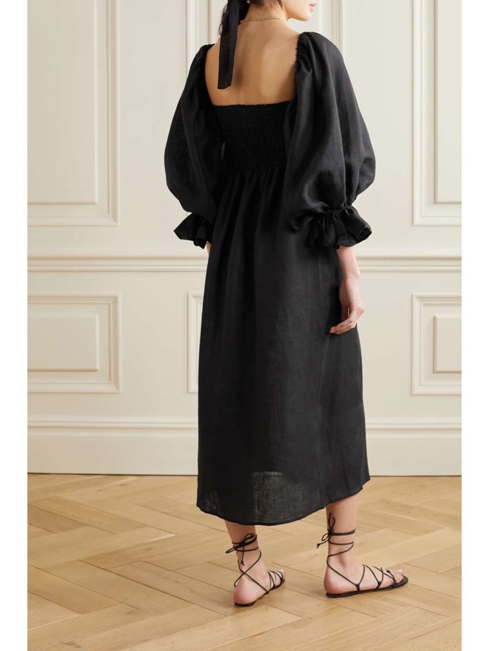SLEEPER Atlanta off-the-shoulder shirred linen midi dress size Small - Picture 4 of 10